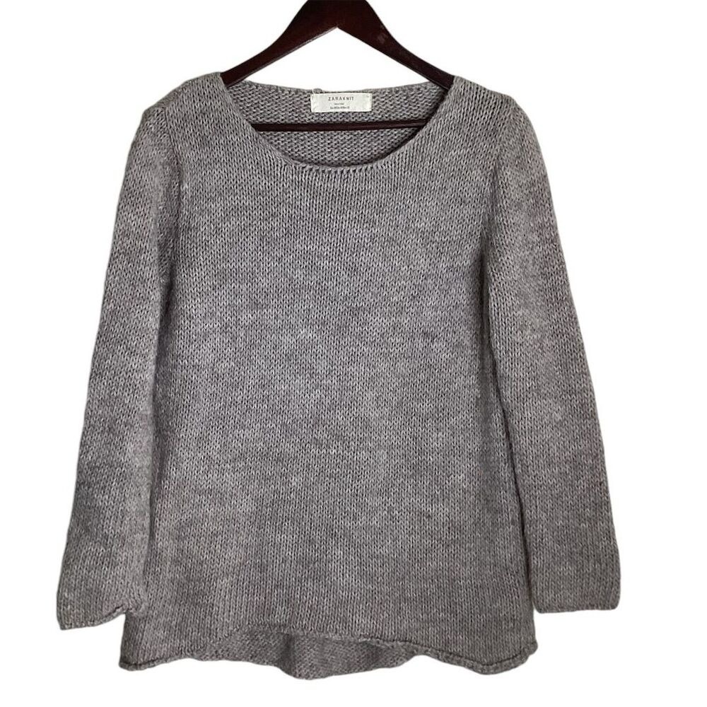 ZARAKNIT‎ Gray Knit Sweater Long Sleeve Scoop Neck Women's M